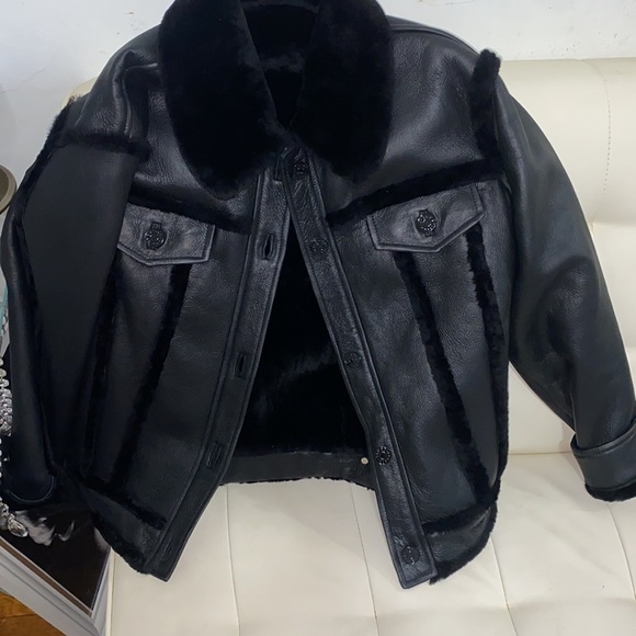 SHERLING AND LEATHER JACKET SANDRO PARIS - Picture 6 of 8